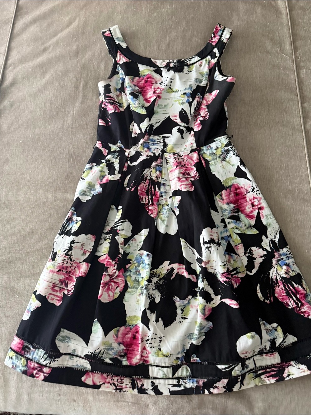 White House Black Market Black Floral Midi Dress with Pink & White Blooms
